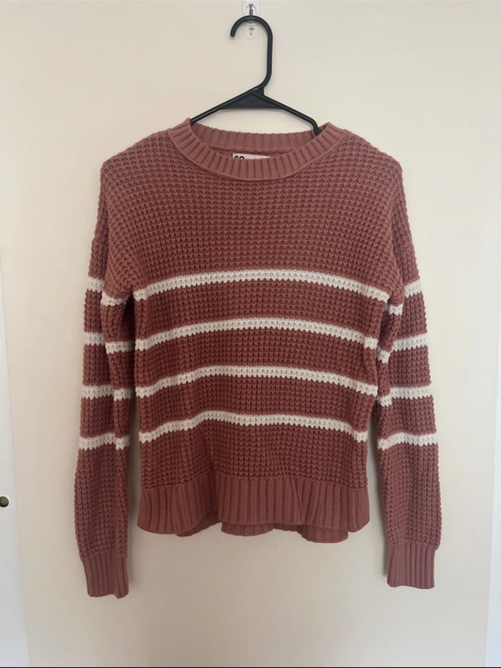 SO Mauve Pink Striped Waffle Crewneck Sweater